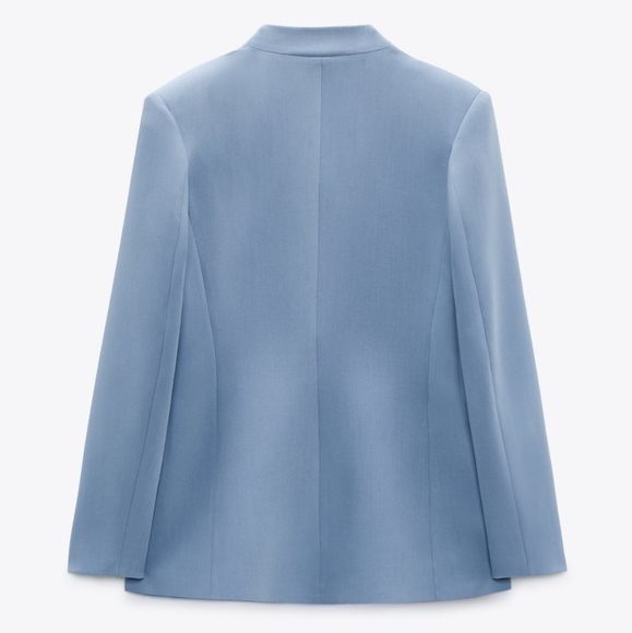 Zara collarless blazer blue size medium nwt new with tag long sleeve - Picture 7 of 9